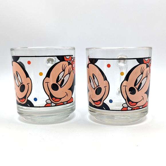 Anchor Hocking Disney Mickey and Minnie Mouse Clear Glass Mug Coffee Cup Vintage - Picture 8 of 13